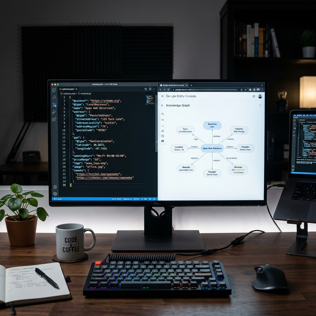 Visual representation of local schema markup and Google Search entity mapping