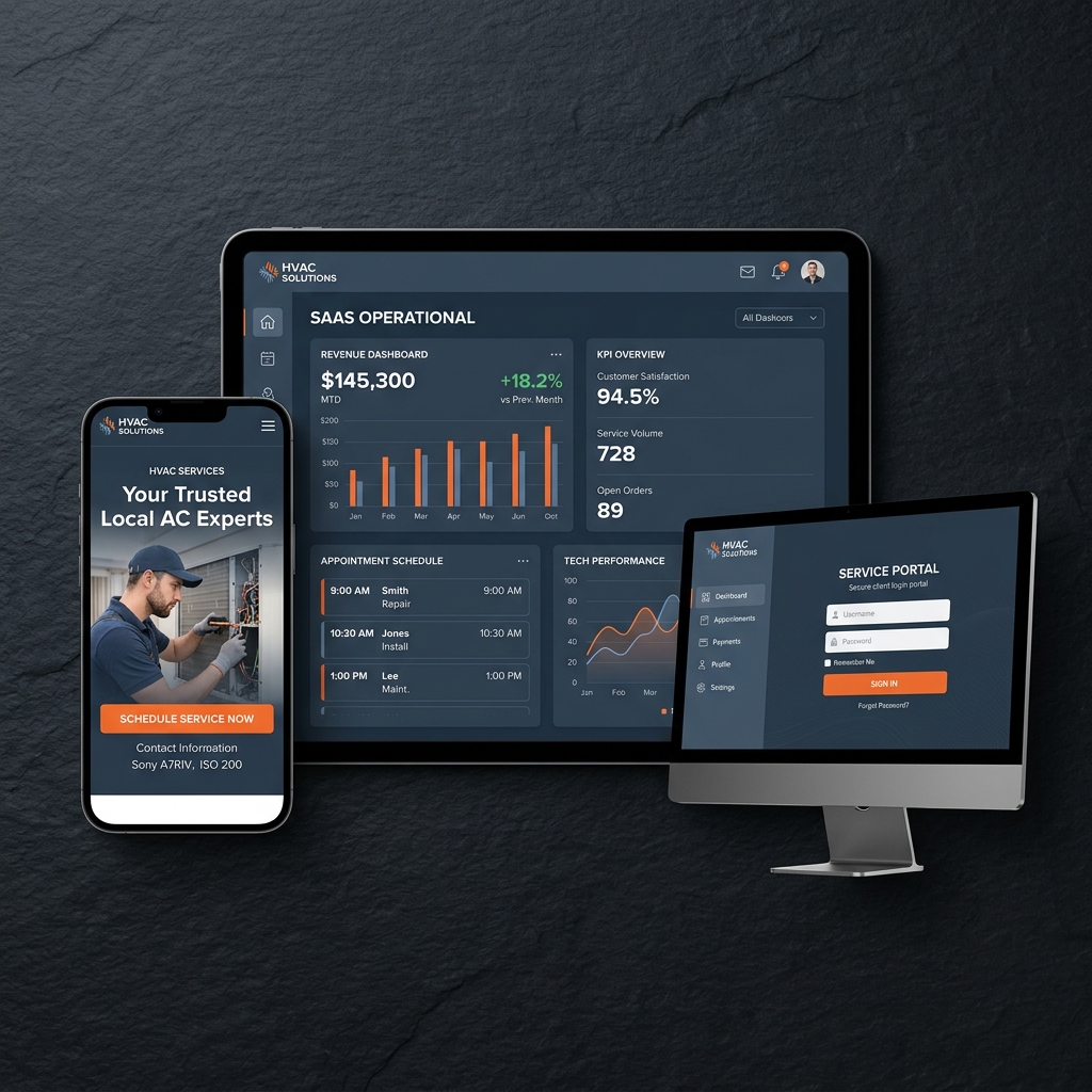 Multi-device dashboard mockup for industry templates